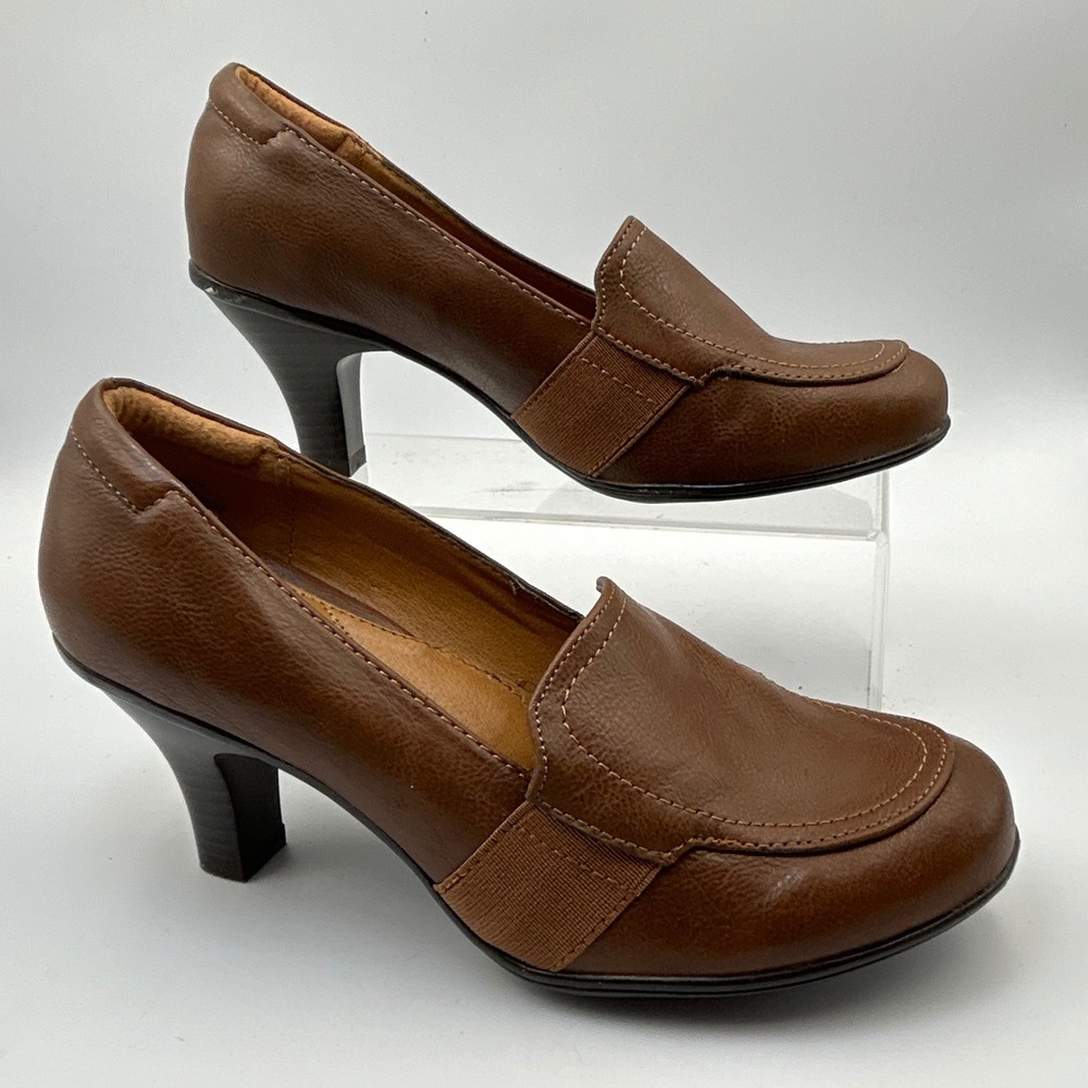 Madeline Beth Heeled Loafers Womens 7M Brown Moc Toe Pump Office Dark Academia